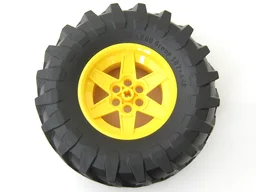 Wheel 56mm D. x 34mm Technic Racing Medium, 6 Pin Holes with Black Tire 107 x 44R (15038 / 23798) / Yellow