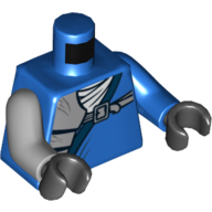 Lego Torso, Odd Arms, Robe, White Undershirt, Shoulder Pouch and Belt Print, Left Blue Arm, Right Light Bluish Gray Arm, Black Hands / Blue