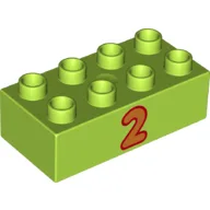 Duplo Brick 2 x 4 with Orange '2' Print / Lime