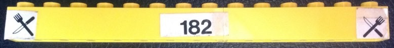 Lego Stickered Assembly 14 x 1 x 1 with Black Knife, Fork and Number 182 on White Background Pattern (Stickers) - Set 182