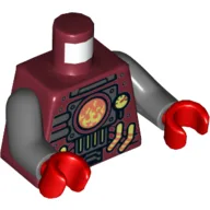 Torso, Robot with Furnace, Gauge and Piping Print, Dark Bluish Gray Arms, Red Hands / Dark Red