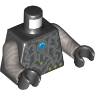 Lego Torso Silver Armor, Lime Diamonds and Blue Round Jewel (Chi) Print, Flat Silver Arms, Black Hands / Black