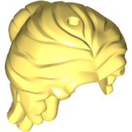 Lego Hair Mid-Length Wavy Pulled Back with Partial Bun and Side Bangs, Hole on Top / Bright Light Yellow