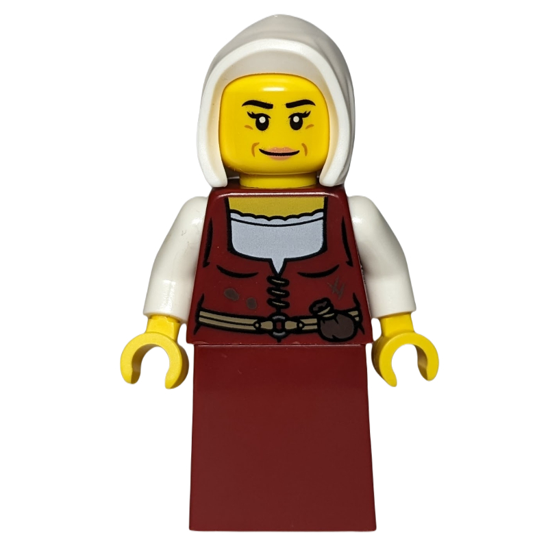 Lego Innkeeper, Dark Red Dress, White Hood