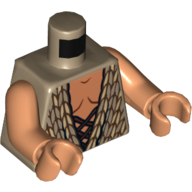 Lego Torso Vest with Woven Tan and Dark Tan Fabric and Dark Brown Laces Print, Nougat Arms and Hands / Dark Tan