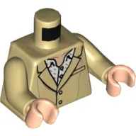 Torso, Jacket with Pocket and Notched Lapel over Shirt with Dark Tan Marks and Open Collar Print, Tan Arms, Light Nougat Hands / Tan