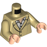 Lego Torso Jacket with Pocket and Notched Lapel over Shirt with Dark Tan Marks and Open Collar Print, Tan Arms, Light Nougat Hands / Tan