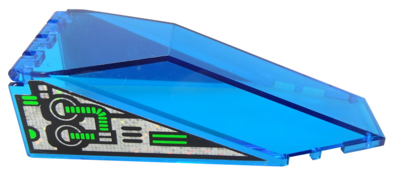 Lego Windscreen 10 x 4 x 2 1/3 Canopy with Unitron Silver / Green Pattern on Both Sides (Stickers) - Set 6991