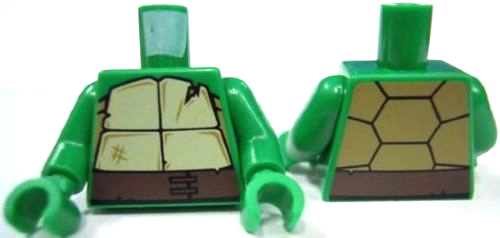 Lego Torso Tan and Dark Tan Turtle Shell with Crack, Dark Brown Belt Pattern / Green Arms / Green Hands