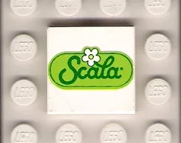 Tile 2 x 2 with 'Scala' Script and White Flower on Green Oval Pattern