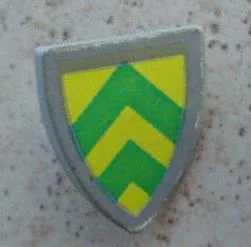 Minifigure, Shield Triangular Short with Green Chevrons on Yellow Background Pattern (Sticker) - Sets 375 / 6075
