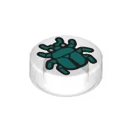 Tile Round 1 x 1 with Dark Turquoise Beetle Print / Trans-Clear