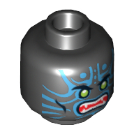 Lego Minifig Head Scout / Swordsman, Green Eyes, Blue Face Markings Print [Hollow Stud] / Black