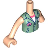 Lego Minidoll Torso with Left Limb Reduction with Sand Green Shirt, Flower, Ladybug, White Shirt, Coral Trim print, Light Nougat Arms and Hand / Light Nougat