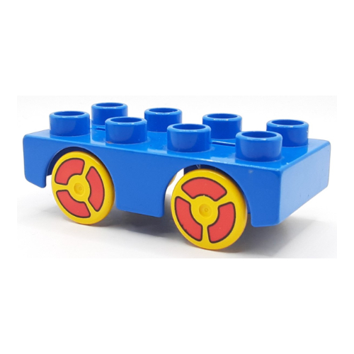 Lego Duplo Car Base 2 x 4 with Yellow Wheels with Red Print, and Lego Logo on Base (Brickrunner) / Blue