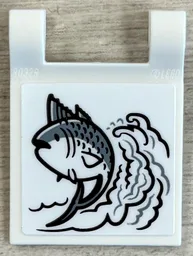 Flag 2 x 2 Square with Flared Edge with Wave with Fish Pattern Model Left Side (Sticker) - Set 40906