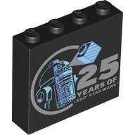 Brick 1 x 4 x 3 with R2-D2, Hologram Brick, '25 YEARS OF LEGO STAR WARS' Print / Black