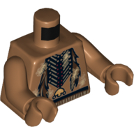 Lego Torso Bare Chest with Beaded Necklace and Feathers and Dirt Patches Print, Medium Nougat Arms and Hands / Medium Nougat