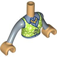 Lego Minidoll Torso Woman with Lime/Yellowish Green Jacket, Dark Blue Trim, Sand Blue Shirt, Pearl Necklace print, Warm Tan Arms and Hands / Warm Tan
