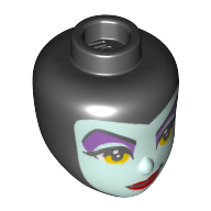 Lego Minidoll Head Light Aqua Face, Dark Purple Eye Shadow, Yellow Eyes, Dark Red Lips (Maleficent) / Black