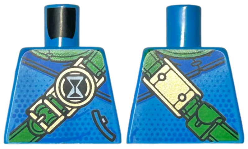 Lego Torso Robe with Blue Shoulder and Dots, Bright Green Neck and Strap with Hourglass and Gold Buckles, Pocket with Black Outline Pattern