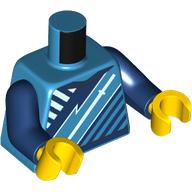 Lego Torso, Dark Blue/White/Dark Azure Diagonal Stripes, Sword print, Dark Blue Arms, Yellow Hands / Dark Azure