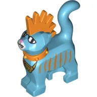 Animal, Cat, Standing with Bright Light Orange Spiky Mohawk and Collar, Bright Light Orange Stripes, Sunglasses and Gold Chain Print / Medium Azure