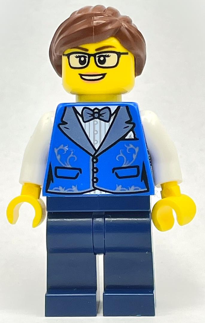 Lego Drummer - Blue Torso, Dark Blue Legs, Reddish Brown Hair