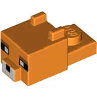 Animal Body Part, Cat Head 1 x 2 with Cube with Ears, Nose and Pixelated Face Print (Fox) / Orange