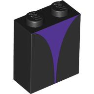 Lego Brick 1 x 2 x 2 with Inside Stud Holder with Purple Shape print / Black
