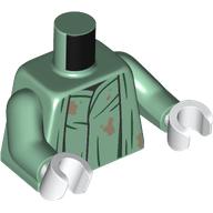 Lego Torso, Robe, Dark Green Trim print, Sand Green Arms, White Hands / Sand Green