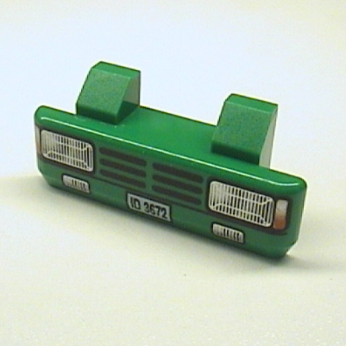 Lego Grille 2 x 6 with 2 Technic Pins, 'ID 3672' and Headlights Print / Green
