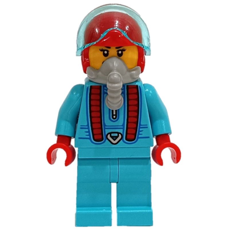 Lego Stunt Rider, Medium Azure Jumpsuit, Red Helmet