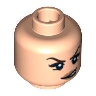 Lego Minifig Head Angelica, Dual Sided, Dark Brown Eyebrows, Eyelashes Pensive / Conniving Print [Blocked Open Stud] / Light Nougat