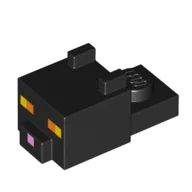 Animal Body Part, Cat Head 1 x 2 with Cube with Ears, Nose and Pink Nose, Yellow/Orange Eyes Print / Black