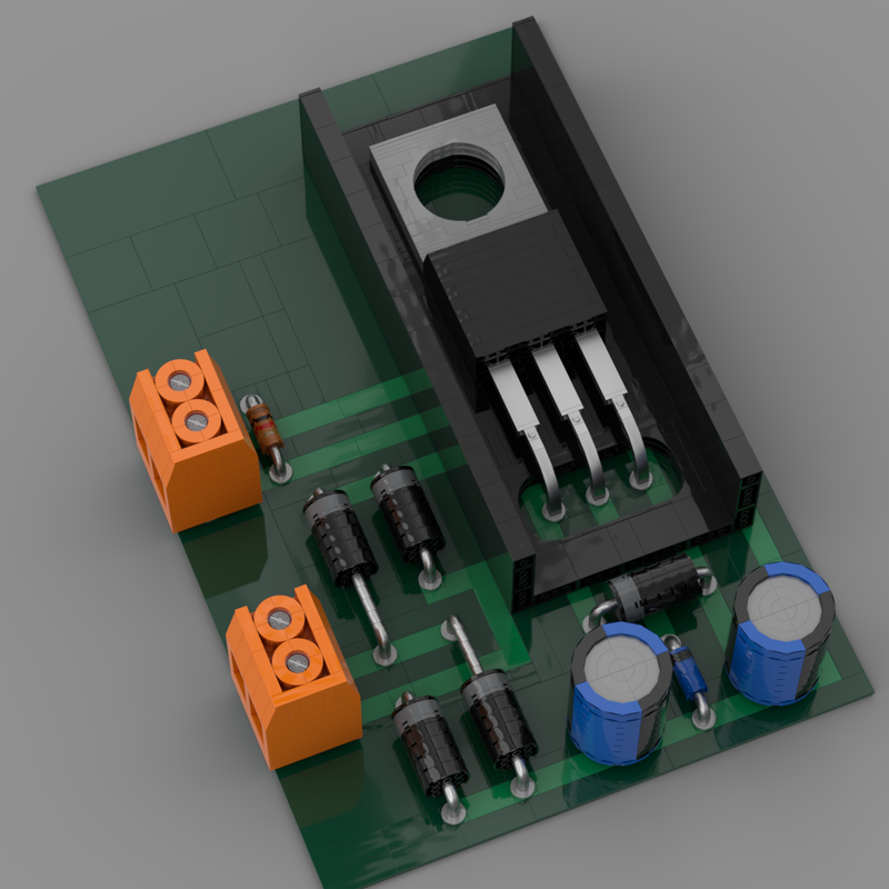 Lego Rectifying Circuit with Voltage Stabilisation on PCB