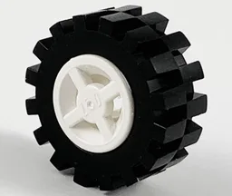Wheel 8mm D. x 6mm with Black Tire 15mm D. x 6mm Offset Tread Small (4624 / 3641) / White
