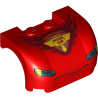 Lego Vehicle Body, Wheel Arch / Mudguard 3 x 4 x 1 2/3 Curved Front with Headlights, Thin Smile and 'PISTON CUP' Print