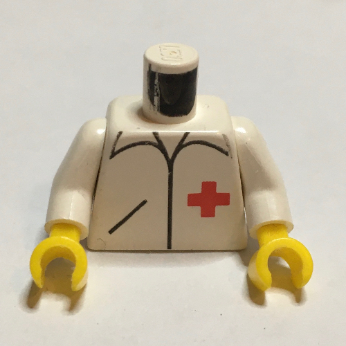 Lego Torso Shirt with Red Cross and Pocket Print, White Arms, Yellow Hands / White
