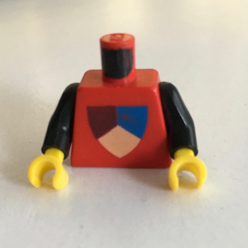 Lego Torso Classic Shield Tri-Colored Print, Black Arms, Yellow Hands / Red