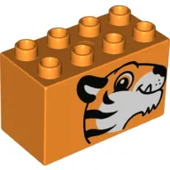 Duplo Brick 2 x 4 x 2 with Tiger Head Print / Orange