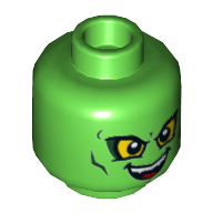 Lego Minifig Head Green Goblin, Yellow Eyes, Evil Smile / Downturned Mouth Print / Bright Green