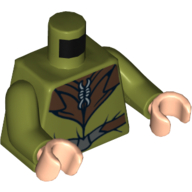 Lego Torso Elven Coat with Silver Clasp and Dark Brown Belt and Collar Print, Olive Green Arms, Light Nougat Hands / Olive Green