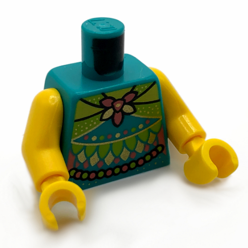 Lego Torso Vest Top with Lime Straps, Coral Bow, Leads, Leaves print, Yellow Arms and Hands / Dark Turquoise