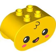 Duplo Brick 2 x 4 x 2 Rounded Ends with Face, Open Mouth, Dark Pink Cheeks Print / Yellow