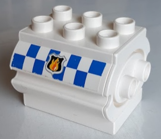 Lego Duplo Container Water Container with Fire Badge on Blue and White Checkered Background Pattern on Both Sides (Stickers) - Set 7844