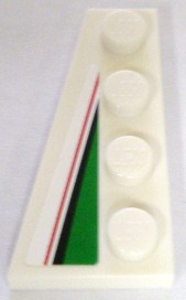 Lego Wedge, Plate 4 x 2 Left with Red, Black and Large Green Pattern (Sticker) - Set 8898