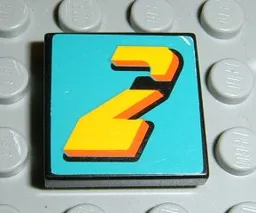 Tile 2 x 2 with Number 2 Yellow on Turquoise Background Pattern (Sticker) - Set 8202