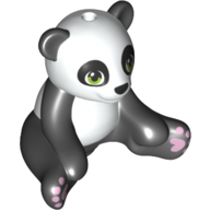 Lego Animal, Panda Sitting with White Head and Belly and Green Eyes Print / Black