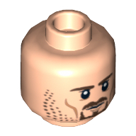 Lego Minifig Head Aragorn, Dual Sided, Brown Beard and Stubble Stern / Clenched Teeth Print [Hollow Stud] / Light Nougat